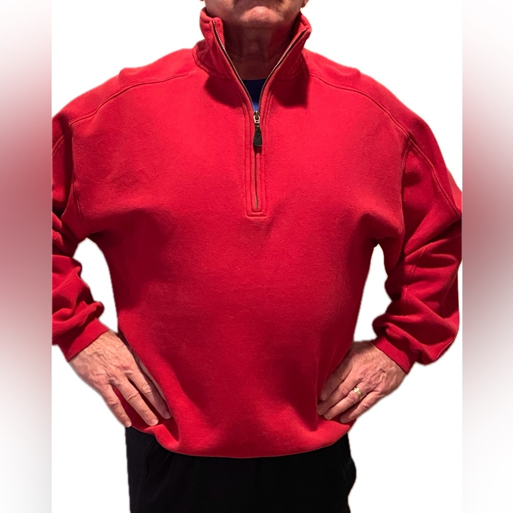 BACK PORCH Red Cotton Sweatshirt Classy 1/4 Zip Sporty Sugg Size L Great Cond